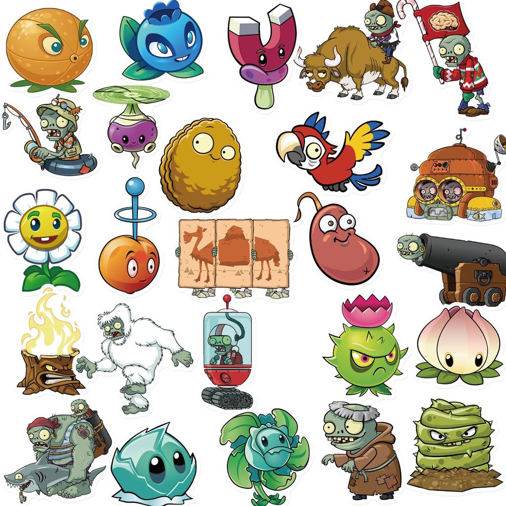 50Pcs Cartoon Cute Classic Game Plants Vs Zombies (PVZ) Water Bottle Storage Box Sticker Mobile Phone Case DIY Stickers