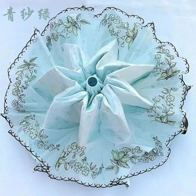 Paradise Umbrella Sunscreen Uv Protection Women'S  Umbrella Dual-Purpose Folding Parasol Lace Embroidered