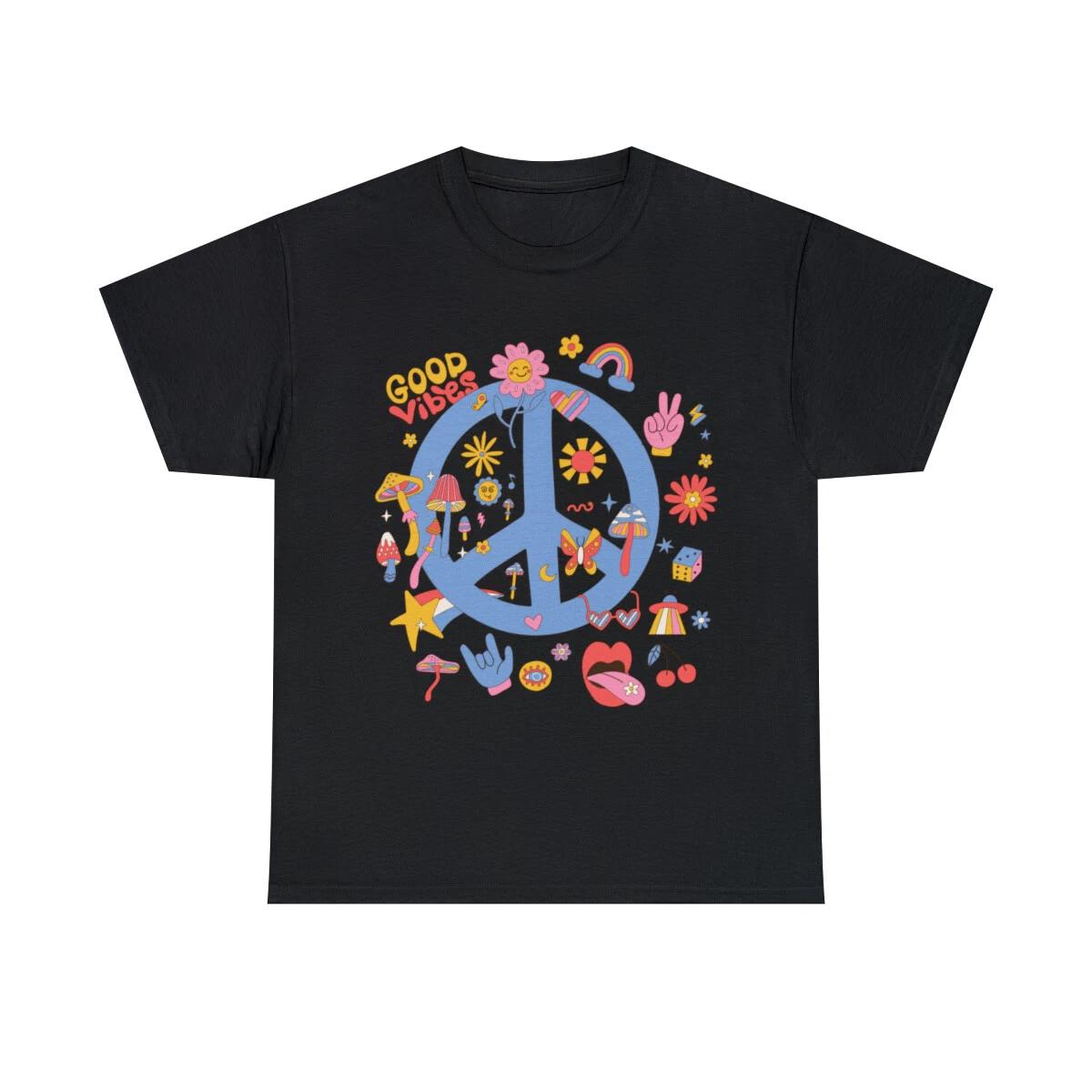 Retro Boho Peace Sign Graphic Tee Shirt, S-5XL S