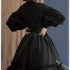 Women's loose standing lace long sleeve button cos clothing solid color sweet lantern sleeve knee-length dress