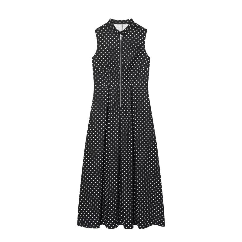 2026 Womens Polka Dot Sleeveless Dress A-line Slim Fit Elegant Fashion Long XS S M L