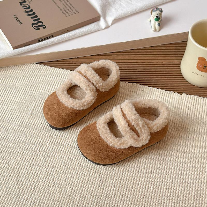 Mädchen Boken Baumwollschuhe, Neue Herbst- und Winterschuhe für Kinder in einfarbiger, pelziger Ausführung, Rutschfeste Baumwollschuhe für kleine, mittlere und große Kinder,