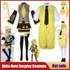 Anime Hypnotist Akita Neru Cosplay Costume Gray Virtual Mesmerizer Akita Neru Dress Yellow Striped Suit Comic Con Party Uniform