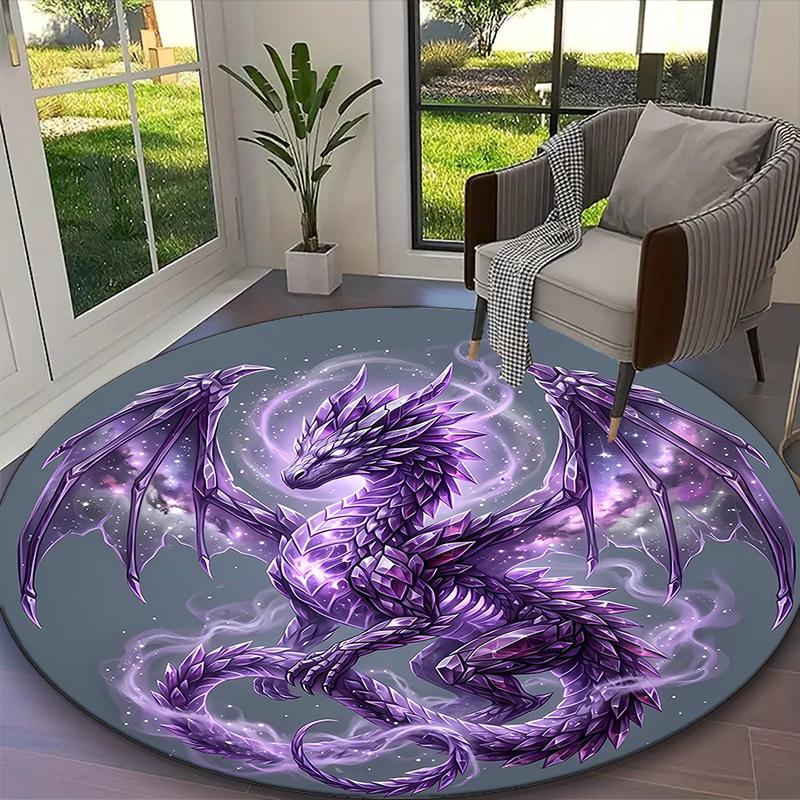 1pc Red Dragon Skull Wreath Printed Chair Rug for Home Office Use, Living Room Kitchen Game Room Round Carpet
