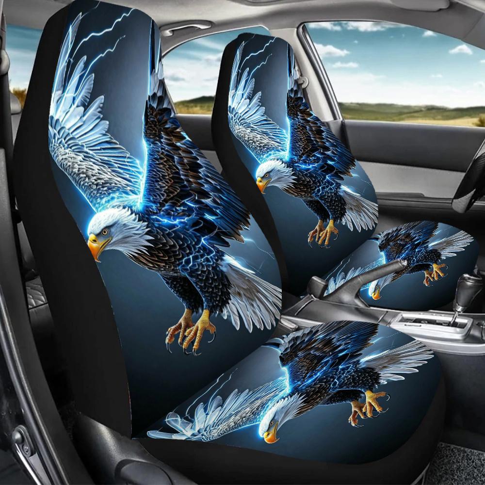 2pcs Electric Eagle Print Car Seat Covers For Women And Men, Universal Front Seat Protectors- Suitable For Cars, SUVs& Trucks- E