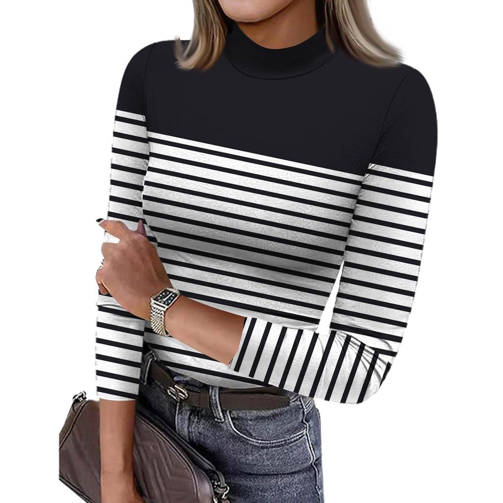 Damen Slim Bottom T-Shirt Mode Lässig Farbverlauf Druck Rundhals Pullover 3/4 Ärmel Top