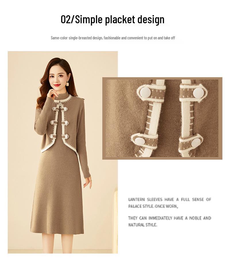 Goddess Style Knitted Two-Piece Set: Mid-Length Long-Sleeve Dress for Fall/Winter 2025