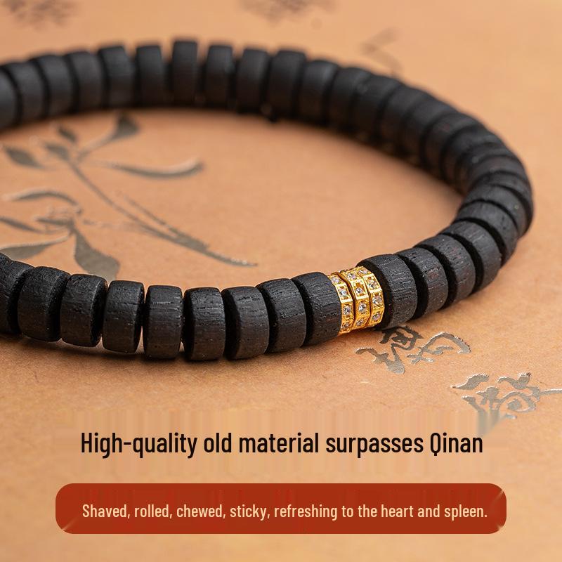 Myanmar Agarwood Small Leaf Unisex Buddhist Beads Bracelet: Original Chinese Style Pill Wood Prayer Beads.