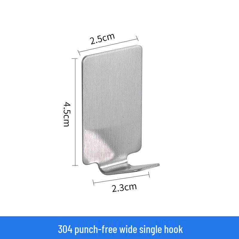 304 Stainless Steel No-Trace Adhesive Hook for Coats and Hats - No-Drill, Single Hook for Bathroom Use