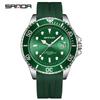 Sanda Men's Green Quartz Watch: Calendar, Waterproof, Silicone Strap, Casual Business Style.