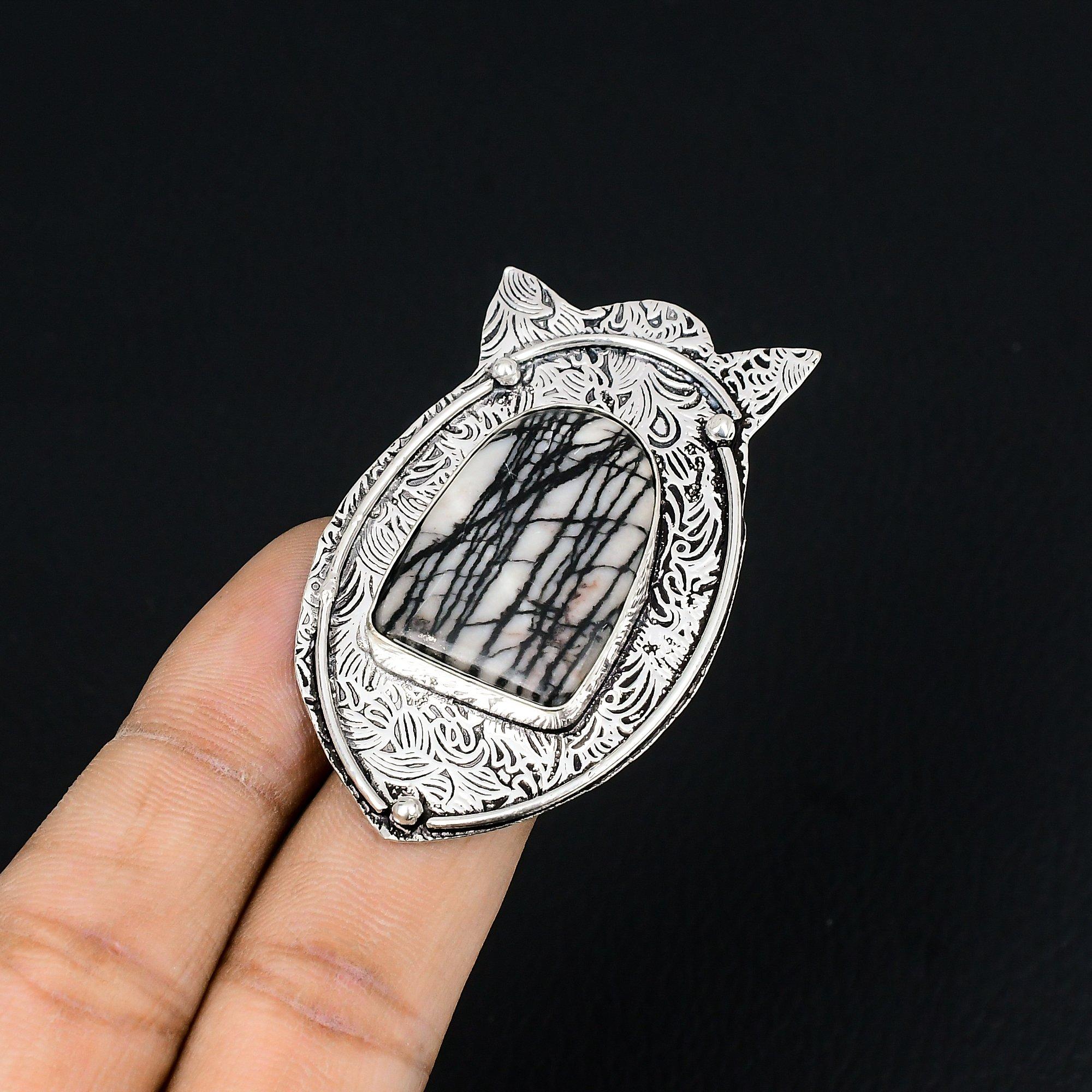 Gift For Her 925 Silver Natural Spider Web Jasper Gemstone Promise Ring Size 7 7