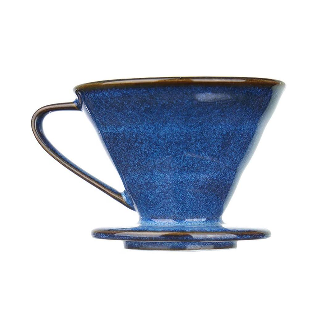 Blue Glazed Ceramic Coffee Filter Durable Heat Resistant Handcrafted Drip Brewer For Pour Over Coffee