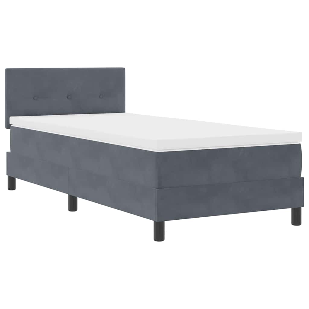 LED Box Spring Bed with Mattress Dark Gray 90 x 190 cm Velvet