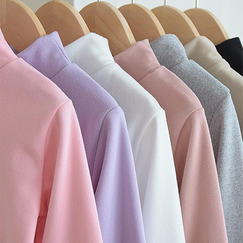 Toddler Kids Half High Neck Long Sleeve Solid Casual Thermal T Shirt Top