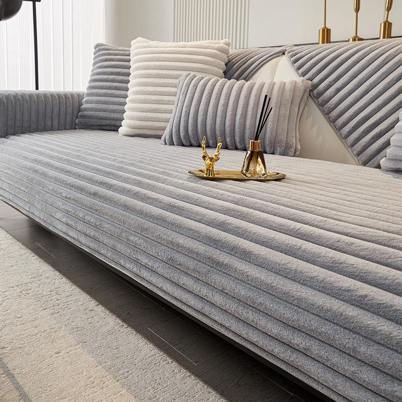 2025 Luxury Winter Sofa Cushion: Thick Rabbit Fur Plush, Non-Slip, Ideal for Solid Wood and Leather