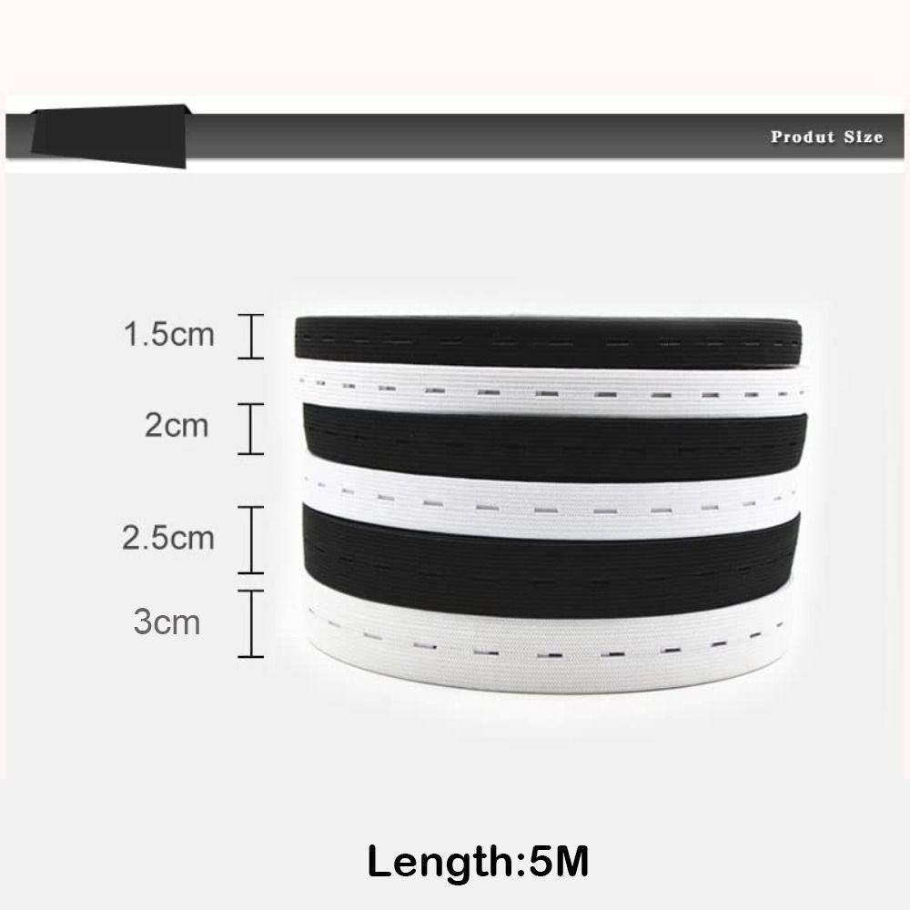 Black White Button Hole Elastic Belt Adjustable Hole Flat Band Elastic Stretch Belt DIY 1.5/2/2.5/3cm Width