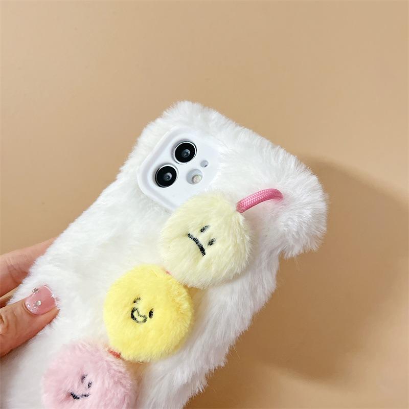 Ins Styl Roztomilý Plyšový Smajlík Náramek pro Apple 16 Pouzdro na Telefon IPhone 15 Promax Měkký 14 Dívka X