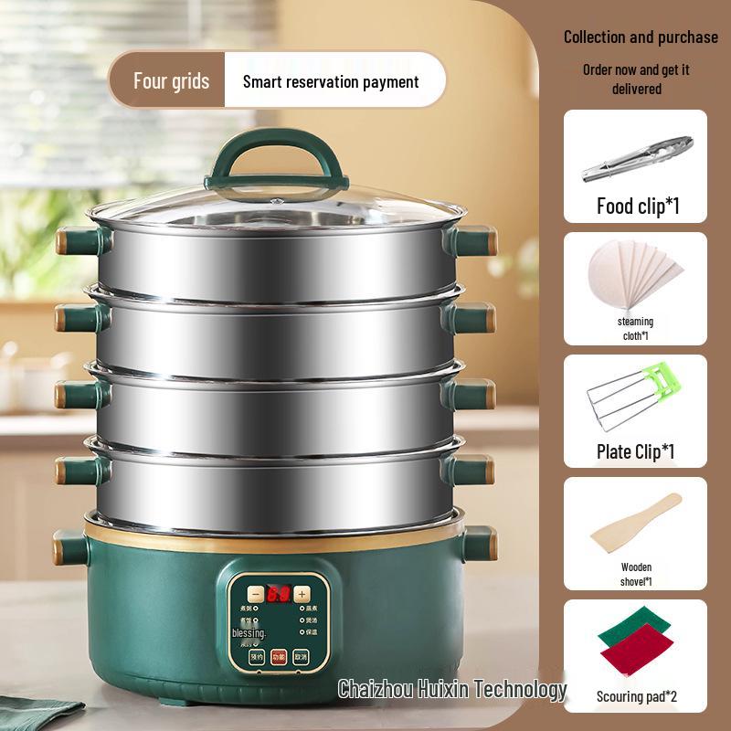 Multifunctional Electric Three-Layer Steamer and Hot Pot with Automatic Power-Off and Timer