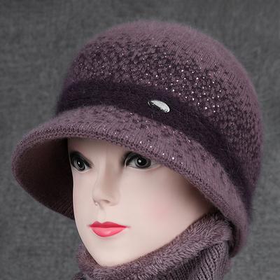 Elderly Hat Female Mother Autumn and Winter Knitted Warm Wool Hat Velvet Grandma Basin Hat Old Lady Hat