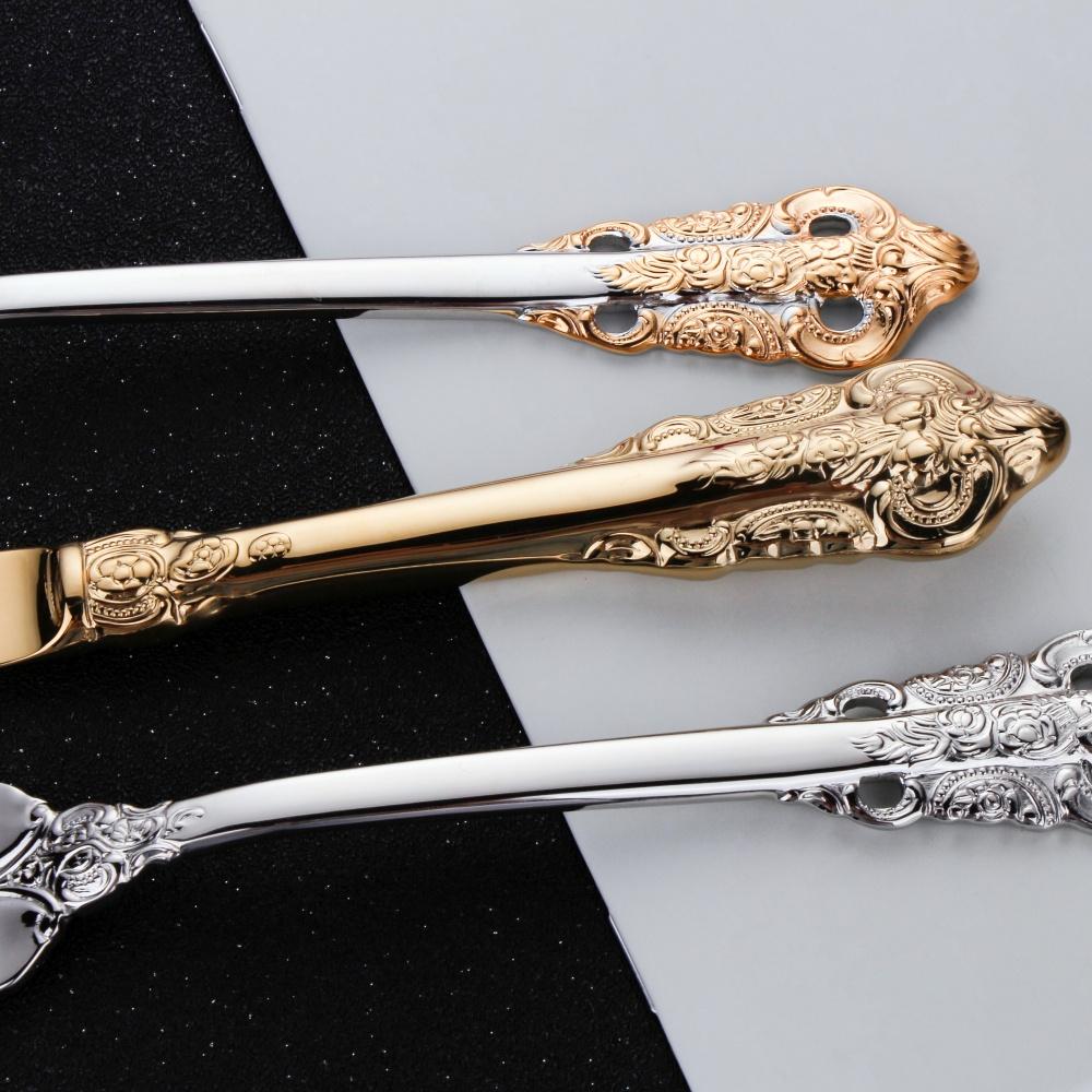 Gorgeous Gold-Plated Cutlery Set 5/10/15/20/25/30 PCS Luxury Stainless Steel Flatware Set Baroque Hollow Handle Dinner 4