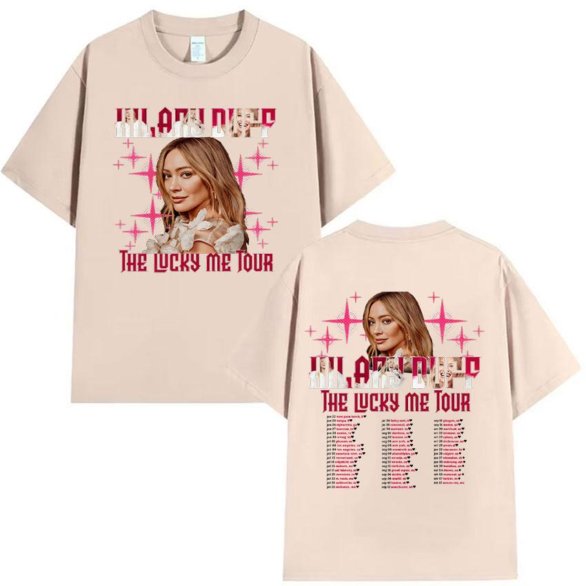 Hilary Duff The Lucky Me Tour 2026 Print T Shirt Unisex Women Fashion Aesthetic Clothing Tshirts Vintage Oversized Cotton Tshirt