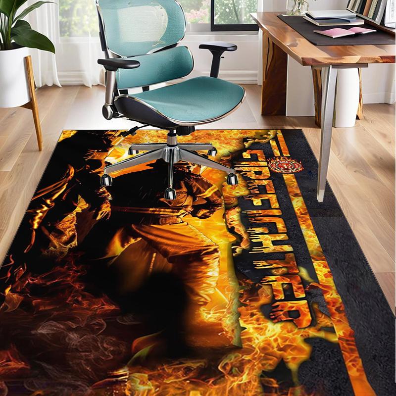 Firefighter In Action Office Rug Chair Mat, Entryway Carpet, Suitable for Front Door, Bedroom, Living Room, Desk, Holiday Gift
