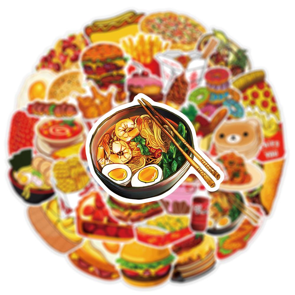10/30/50pcs Delicious Food Cartoon Stickers Hamburgers Pizza Cake Graffiti Decals Fridge Luggage Phone Diary Waterproof Sticker