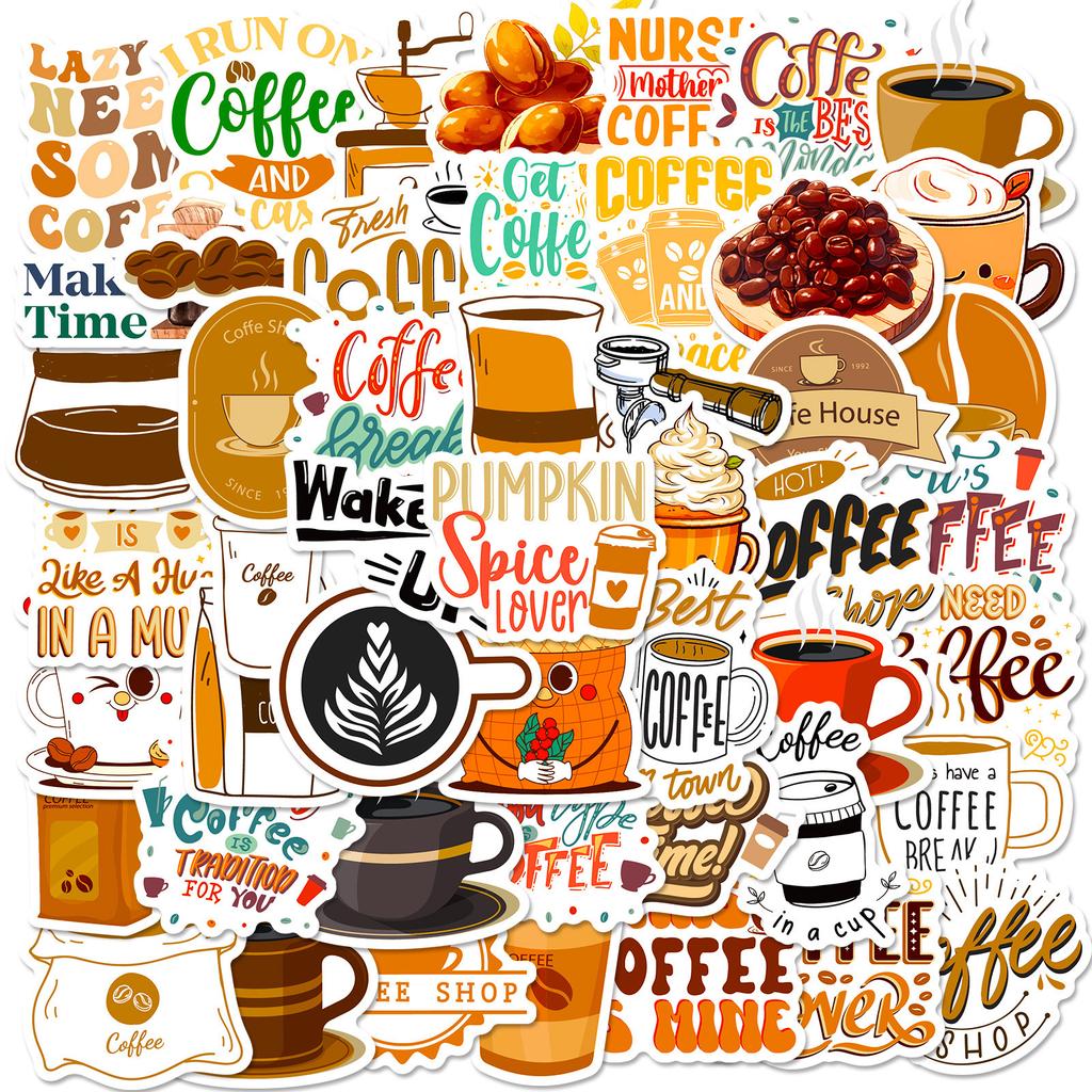50 Coffee-Themed Stickers Ins Wind Coffee Series Literary And Simple Versatile Stickers Shein