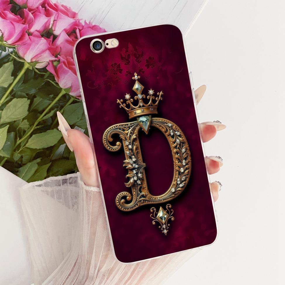 For iPhone 6 6S Case For iPhone 6s Cover Transparent Luxury Crown A-Z Letters 2D Painted Soft Casing