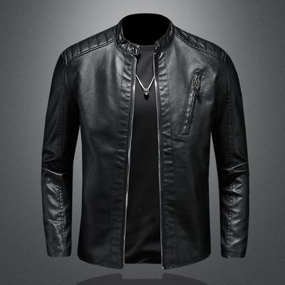 New Large Standing Collar Leather Coat For Men's Outerwear Trend Slim Fit Men's Casual Motorcycle Wear Leather Jacket