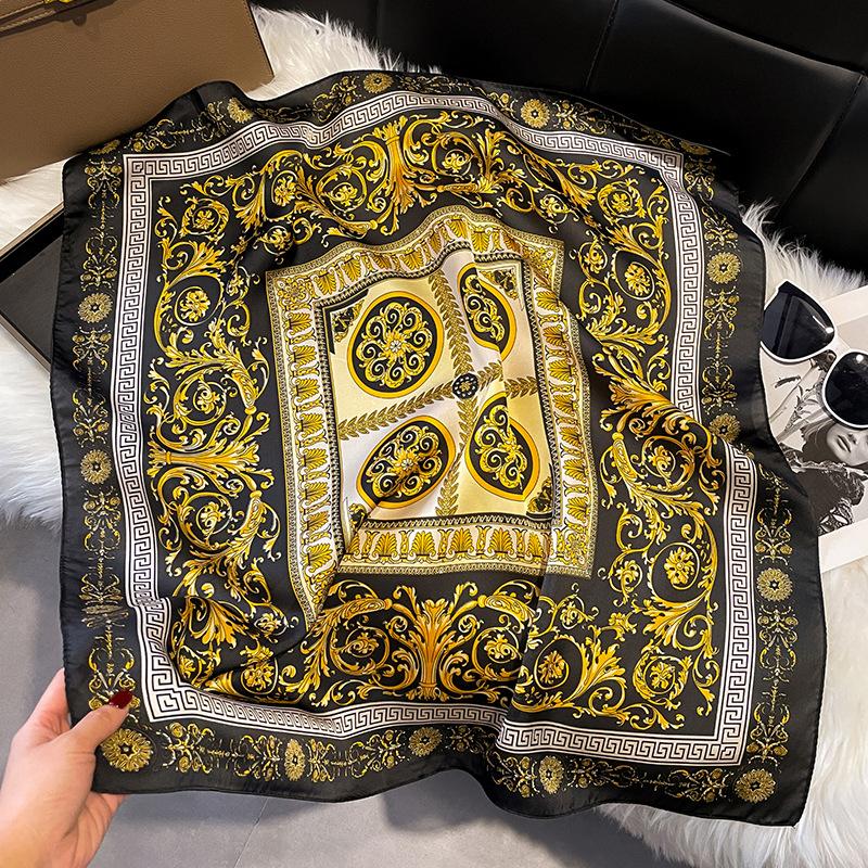 Summer High-End Simulation Silk Square Scarf Femininity Versatile Sunscreen Large Shawl Silk Scarf Variety