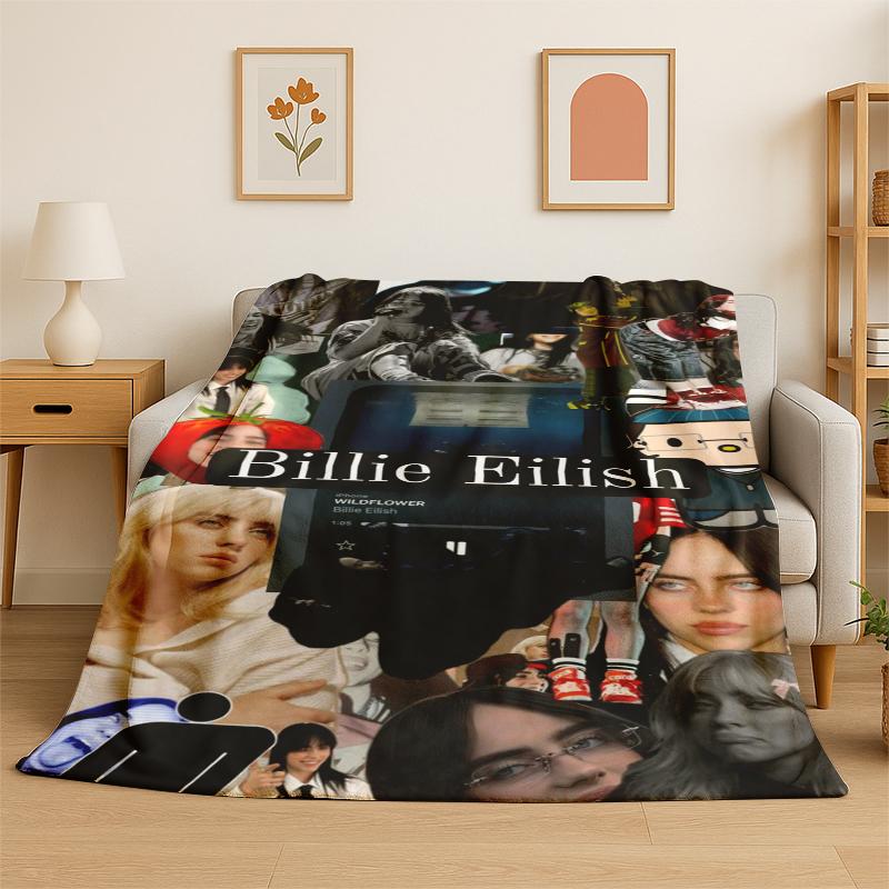 

3D Billie Eilish Singer Star Flannel Blanket Soft Warm Throw Blanket for Bedroom Living Room Bed Travel Camping Picnic Gift 75x90cm