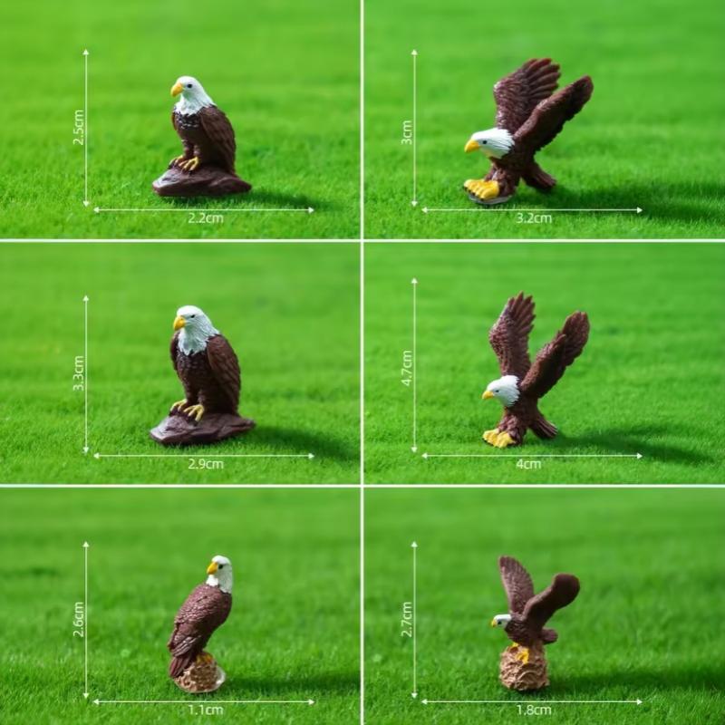 6 Stück Simulierte Weißkopfseeadler-Miniaturen - Harz-Ornament Für DIY-Terrarium, Auto & Schreibtischdekoration