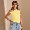 European and American fashion, fresh vitality, single shoulder irregular cutting design with pleated details, slim and thin top