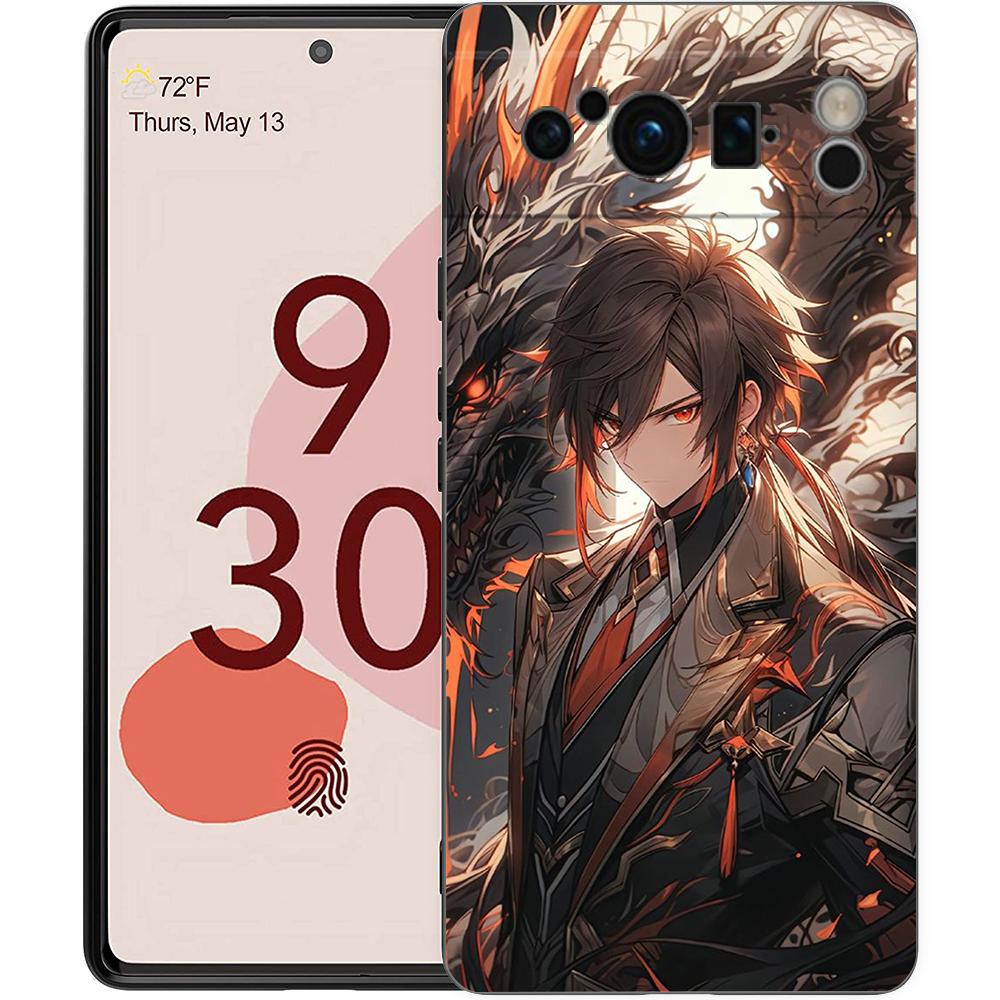 

Phone Case For Google Pixel 8 7 6 Pro 8A 7A 6A TPU Shell Silicone Shockproof Black Cover Genshin impact dragon Genshin Zhongli Pixel 7