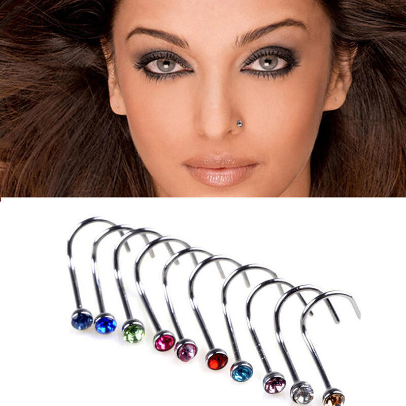 10 bucăți din oțel inoxidabil piercing pentru corp bijuterii nas os gem stud șurub inel