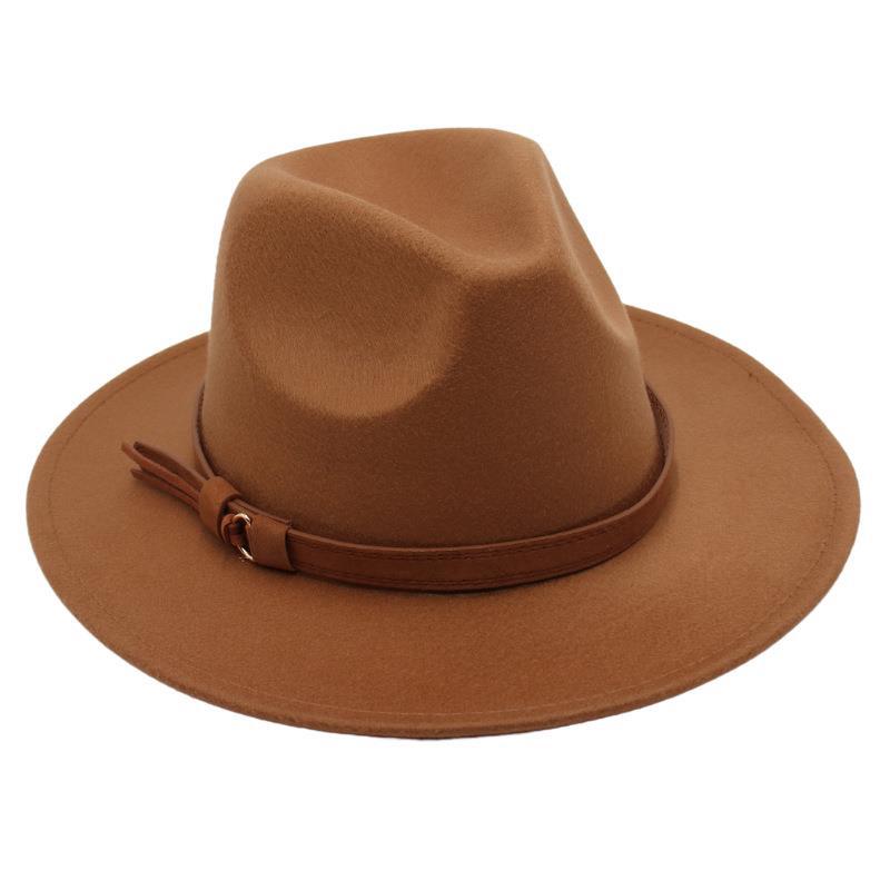 Top Hat Belt Buckle Model Jazz Hat Men'S And Women'S Concave Felt Hat Woolen Hat Fedora Hat