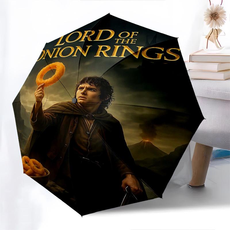 1pc onion rings lord of the rings Automatic Folding Umbrella - Compact 8-Rib Design, Durable Plastic & Iron1296L
