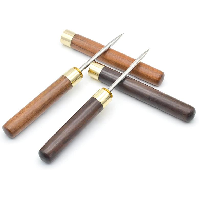 2 Pcs Ice Pick with Wooden Handle and Cover, 5.5 Inch Silver Stainless Steel Ice Crusher for Ice Breaking at Home and Bar (small)