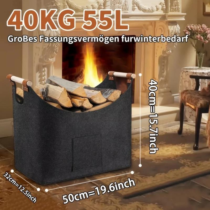 Firewood Storage Bag Capacity Firewood Bag with Wooden Handles Water Resistant Foldable Design Portable Log Carrier for Easy