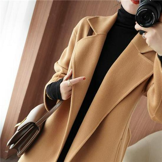 Plus Size Women's Mid-Length Wool Coat - 2022 Autumn/Winter Korean Style