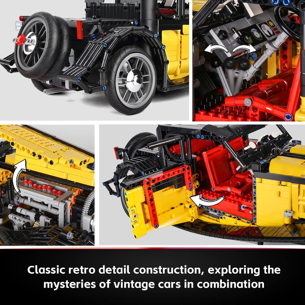 Mould King 13080 High-Tech Retro Car T 50 Building Block Kit, MOC Collectible Model Car Building Block Toy Kit, STEM Kids Learning Toy Building Block