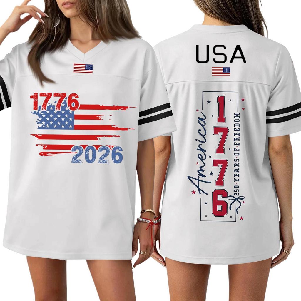 Damen Casual Mode V-Ausschnitt Sport Unabhängigkeitstag Druck Kurzarm Sport T-Shirt Top