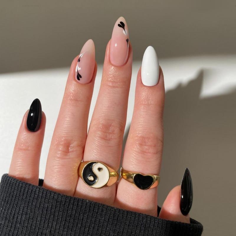 Noste Dlouhý Francouzský Ručně Dělaný Manikúrní Kousek Kamínkový Postupný Přechod Odnímatelná Nálepka na Nehty