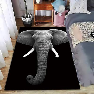 Black Background Carpet with Majestic Elephant Face Design and Detailed Texture Suitable for Use As an Anti-slip    for    Room and Bedroom Sofas