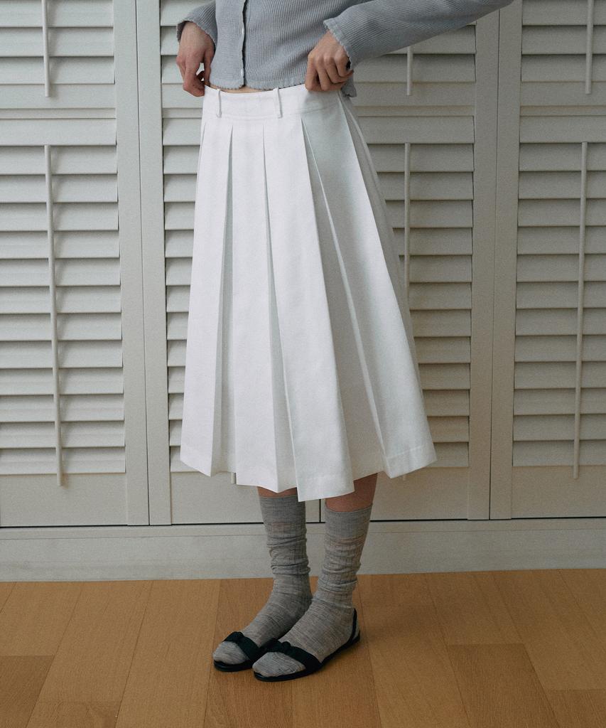 Lamerei Cotton Pleats Midi Skirt[Lmbespsk5408]-Off-White