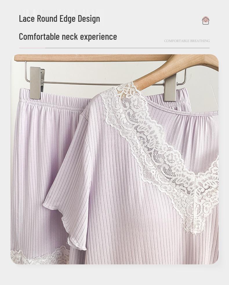 Lace Pajama Set with Built-in Bra, Women’s 3-Piece Home and Outdoor Loungewear for Spring and Autumn.