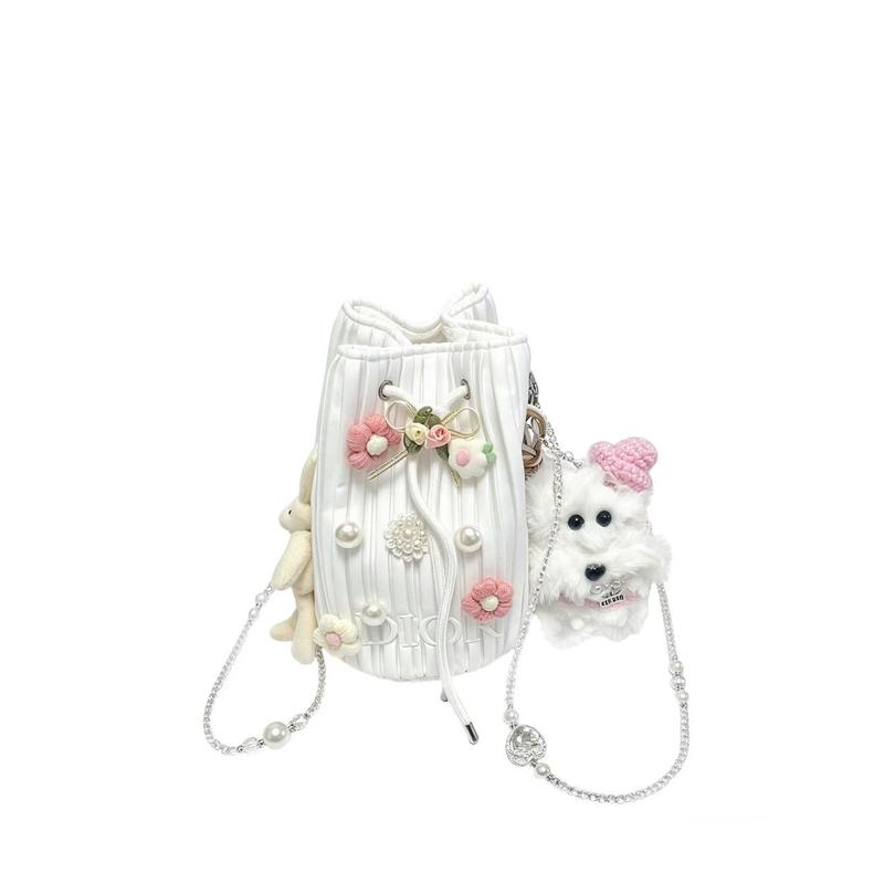 

DIOR Bag [Customized Cosmetic Bag] Canvas Pearl Flower Banquet Romantic Tender Chain Niche Girly Fashion Atmosphere Versatile Elegant Cute Casual белый