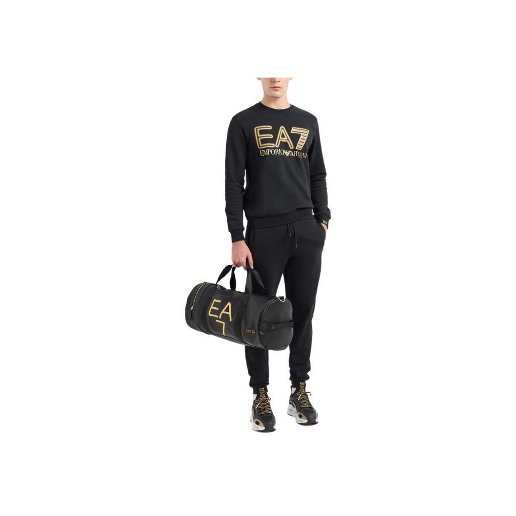 Emporio Armani EA7 SS24 Letter Logo Printed Crew Neck Pullover Long Sleeve Sweatshirt Men Sweatshirt Black 3DPM63-PJSHZ-0208