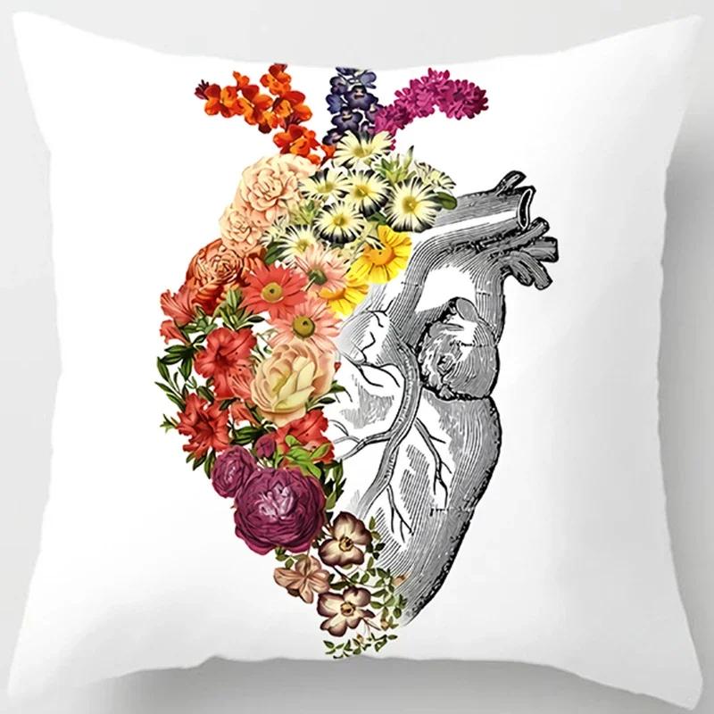 Skull Heart Print Collection Cushion Cover Sofa Office Pillowcase Peach Blossom Decoration Rainbow Home Decor